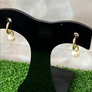 Gold Hoop Earrings with White Pearl Drop